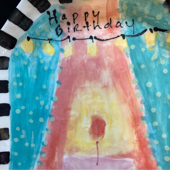 Happy Birthday “Handmade Ceramic 8 Sided Platter 13”x10” Cake Design - Picture 10 of 10